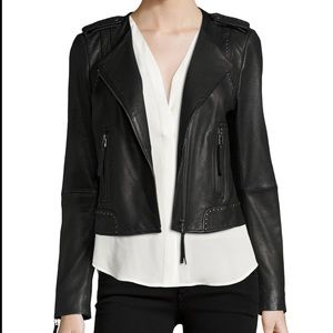 JOIE Margolin Studded Leather Moto Jacket Black - Size XS